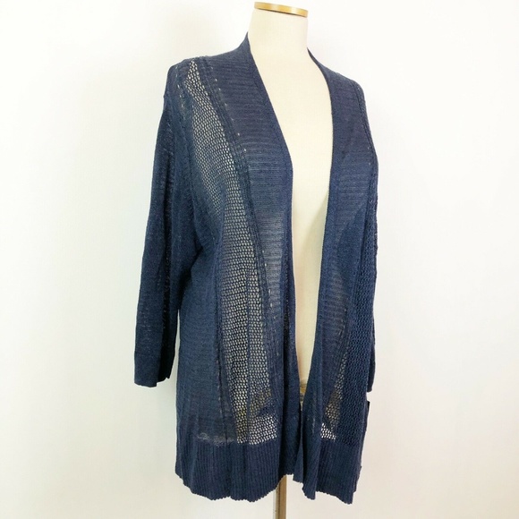 Alfani 1X Blue Loose Knit Linen Cardigan 2Q58 - Picture 3 of 6